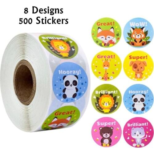 500Pcs/Roll Teacher Reward Stickers Animal Cartoon Stickers for Students Encouragement Sticker Motivation Stickers Craft Gifts