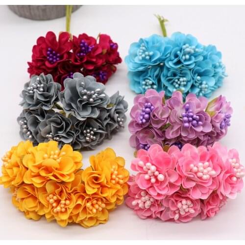 6pcs 4cm Silk Sakura Artistic Small Poppy Flower Bouquet Wedding Decoration DIY Wreath Gift Scissor Craft Artificial Flow