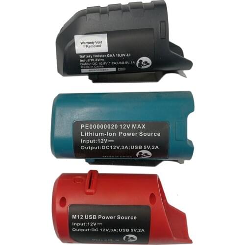 Li-ion Battery Adapter Connector Charger Holster for Makita Bosch Milwaukee 10.8V 12V USB Device Charging 5V 2A DC Output 12V 1A