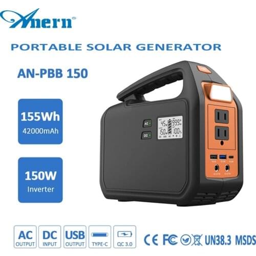 Anern Solar Generator 155Wh 150W 42000mAh Charging Portable Solar Power Station Outdoor Energy Power Supply