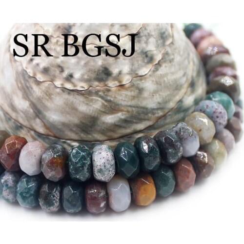 Free Shipping SR 5x8mm Faceted Rondelle Shape Natural Stone Genuine Ocean Jasper Wholesale Beads Strand 15"