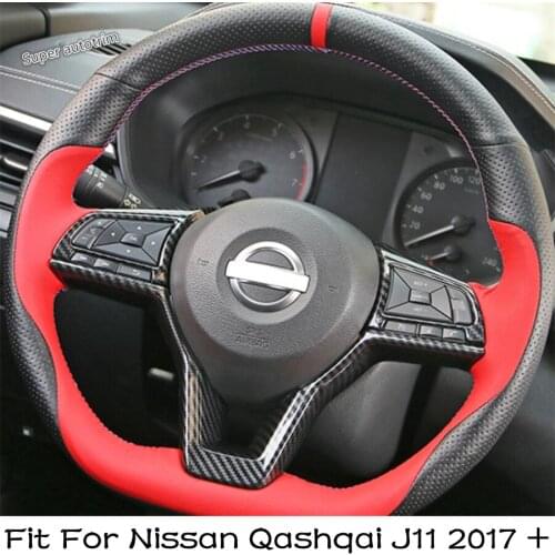 Lapetus Steering Wheel Cover Trim Carbon Fiber Look / Red Interior Parts Accessories Fit For Nissan Qashqai J11 2017 - 2020