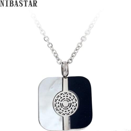 Black and White Square pendant 316L Stainless Steel Shell Jewelry fashion necklaces for women