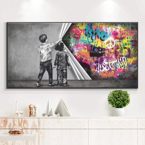 Kids Pull Away Curtain Canvas Painting Pop Street Graffiti Art Posters Prints Wall Picture for Living Room Home Cuadros Decor