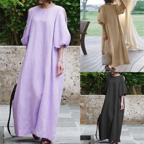 Ancient Women Elegant Lantern Long Sleeves Dress Chinese Style O-Neck Plus Size Casual Loose Dress Autumn Solid Loose Vestidos