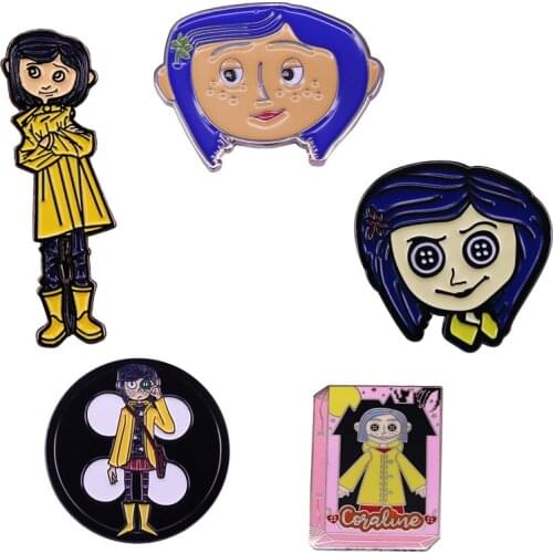 Coraline enamel pin American stop-motion animated fantasy film inspired brooch Halloween accessory