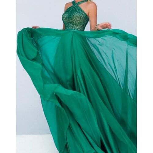 Custom made sparking long soft chiffon halter red prom dress long evening dress with beads