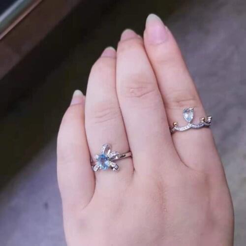 Wholesale Blue Topaz Natural Ring Bow Ladies S925 Sterling Silver Inlaid Adjustable Size Anillos Mujer Fashion Jewelry
