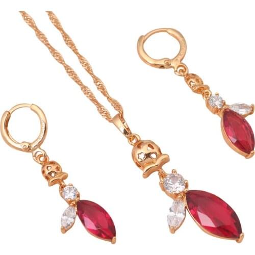 Rose Jewelry sets perfect Gift gold tone Rose Zircon Crystal Earrings Necklace Fashion Jewelry JS400A