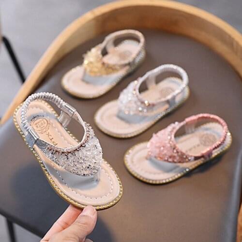 Summer New Sandals Girls Sandals Glitter Soft Soled Anti-Slip Children Kids Shoes Summer Rhinestone Beach Sandals