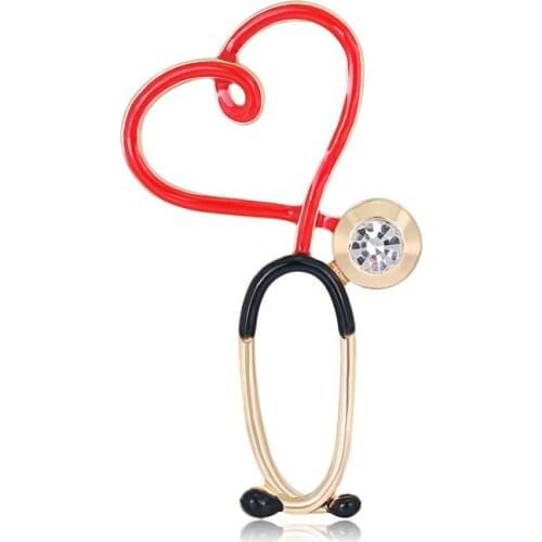 Medical nursing brooches for Red black stethoscope nursing save health pure colorful rhinestone enamel nurse doctor Brooch Pins