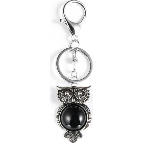 Cute Animal Owl Pendant Keychain Unisex Men Women Natural Stone Onyx Crystal Opal Beads Car Key Chain Holder Vintage Key Ring