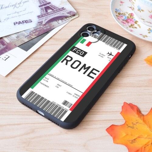 For iPhone Rome Boarding Pass First Class Air Plane Ticket Lable Flight Travel Print Soft Matt Apple iPhone Case