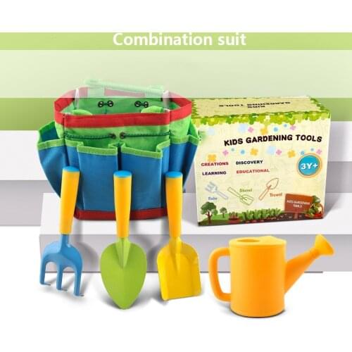 Kids Children Gardening Tools Toy Set Including Watering Can Shovel Rake Trowel Garden Tote Bag for Outdoor Supplies