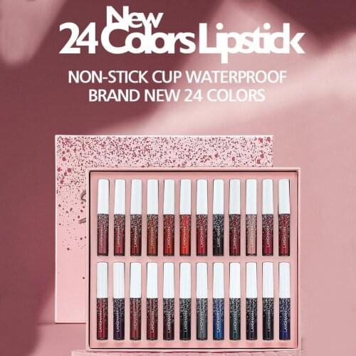 24 Colors/Set Matte Lipstick Set Waterproof Long Lasting Matte Batom Velvet Fashion Women Nude Gloss Pigment Makeup Lip Lip P9P7