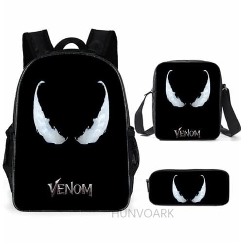 3PCS Marvel Venom School Backpacks Set 3D Print School Bags For Girls boys Students Primary Daily Casual Travel Bag bolsa