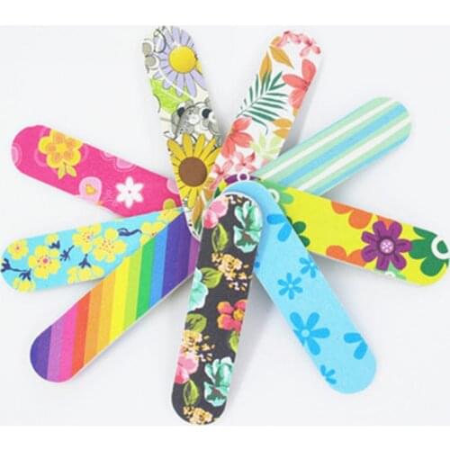 Newest 10pcs/lot Nail File Block Mini Nail Buffer Double-sided Printing Portable Pedicure Manicure Vijlen Nails Sandpaper File
