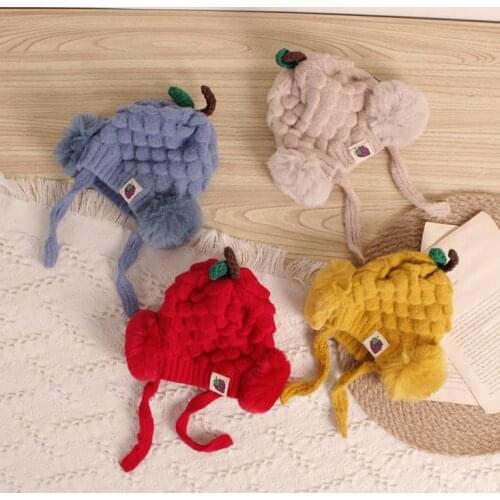 New Arrival Baby Girl Boy Winter Lovely Fruit Hat Baby Soft Warm Hat Cap Wool Knitted Baby Ear Warm Cap Casual Soft Warm Beanie
