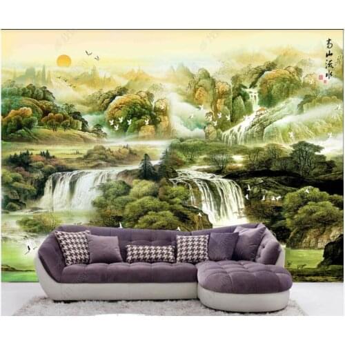 Custom photo 3d wallpaper Chinese style mountain waterfall water scenery home decor living room wallpaper for walls 3 d