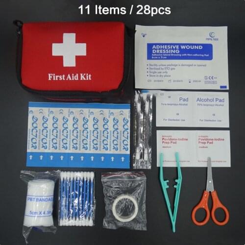 11Items/28pcs Portable Travel First Aid Kit Outdoor Camping Emergency Medical Bag Bandage Band Aid Survival Kits Self Defense
