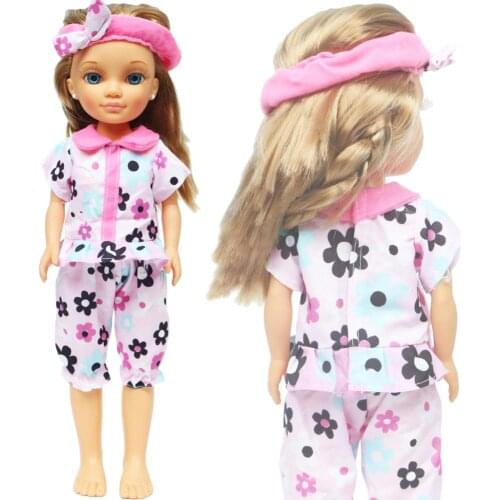Handmade Pink White Floral Shirt Pants Headband Lovely Casual Outfit Homewear Clothes For Nancy Doll Accessories Kids Toy