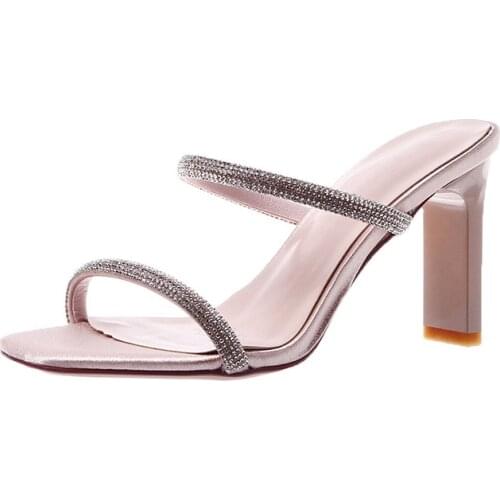 Women Shoes Pumps Women Sandals High Heels Flip Flops Shoes Block Heel Sexy Slippers Slip-on Summer Ladies Slides Narrow Band