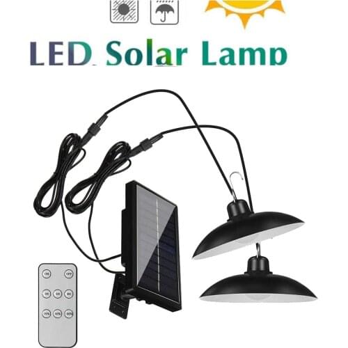 Remote 30 led 2 head Retro Lampshade LED Solar Pendant Light Outdoor Indoor Solar-Power Lamp Line Bulb Shed Lighting For Home Ga