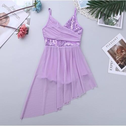 TiaoBug Kids Teens V-Neck Sequins Tulle Dancewear Ballet Dress Girls Contemporary Lyrical Dance Costumes Gymnastics Leotard