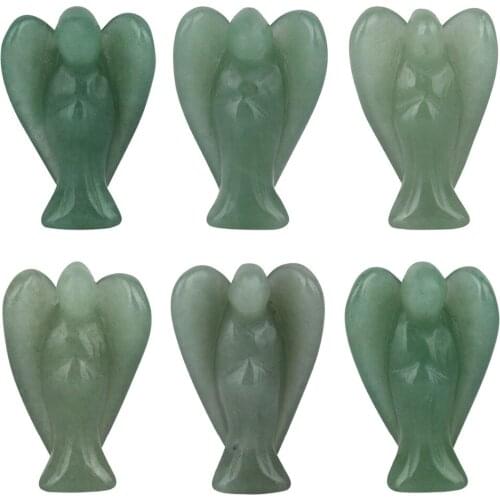 TUMBEELLUWA 1Lot (6Pc) Green Aventurine Gem Stone Carved Guardian Angel Pocket Statues Figurines 1.5"