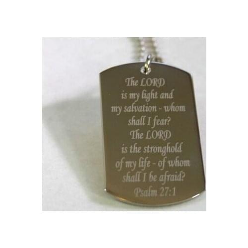High quality low price PSALM 27:1 PRAYER RELIGION SPECIAL Bible DOG TAG STAINLESS STEEL cheap custom steel dog tags FH890254