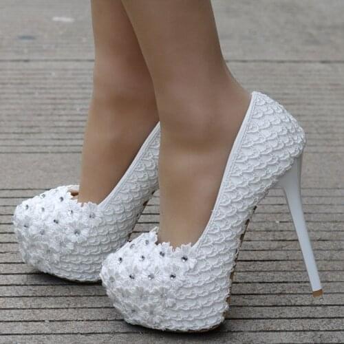 Wonen Pumps Fashion Office Shoes Lace Waterproof platform Round Toe Thin Heels 14 cm High Heels Womens Wedding Shoes