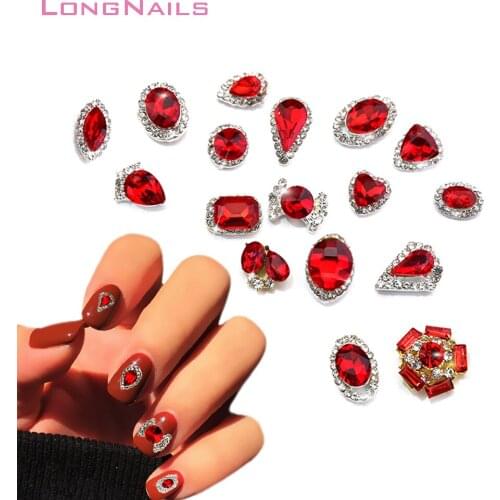 CZ' Pile Charms New Year Classical Red 5pcs/lot Bride Wedding Manicure Rhinestones Curve-Back Nail Arts JEWELRY Charms 0.7-1.3cm
