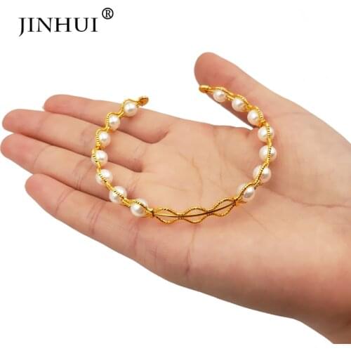 Jin Hui 1pieces of Gold color Pearl Bracelets for Women Dubai Bride Wedding Jewelry ornament Bangle Middle East African gifts