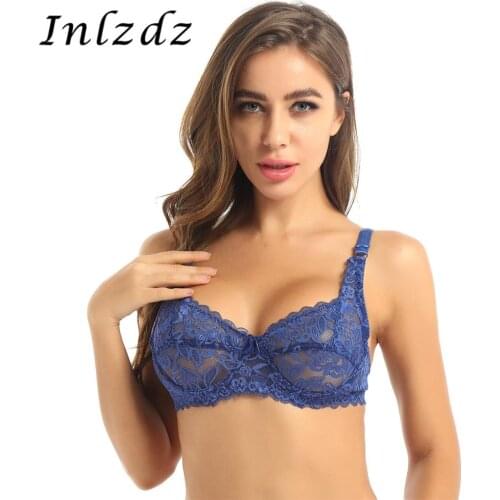 Womens Lingerie Sex Bra Ultra-thin See Through Sheer Lace Lingerie Adjustable Spaghetti Straps Full Cup Unlined Underwire Bra