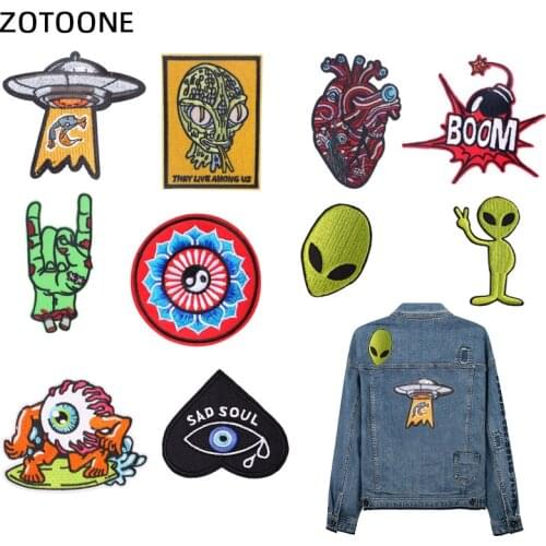 ZOTOONE Alien Patches Iron on Patch on Clothes Embroidered Patches for Clothing Applique DIY Heavenly Body Badges on Jacket H