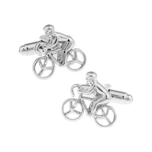 1 Pair Retail Mens Cufflinks Silver Color Brass Bicycle Rider Design
