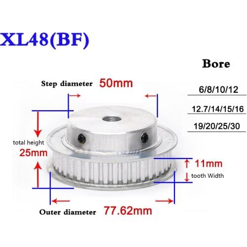 1PCS XL 48 Teeth 50 Teeth 60 Teeth Convex Synchronous Wheel Timing Pulley Belt Width 11mm Bore 6/8/10/12/14/15/19/20/25mm