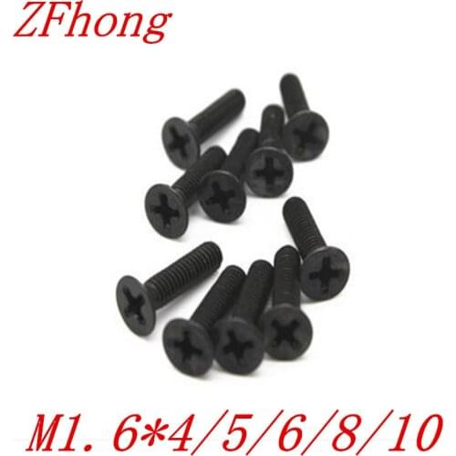 1000PCS M1.6*3/4/5/6 Steel with black Flat countersunk head machine screw