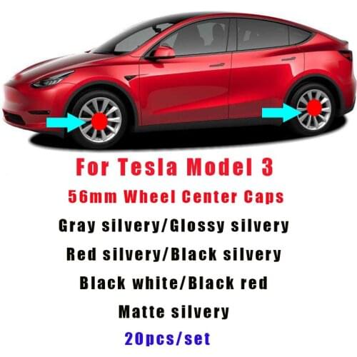 20Pcs 56mm for Tesla Model 3 Car Styling XWC1385-01 5.6cm 2.2" Car Logo Emblem Wheel Rim Center Caps Covers Black/Red/Silvery
