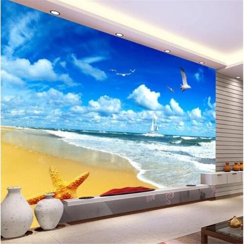 3d wallpapers window mural wallpaper Seaside wallpapers landscape decoration painting TV background wall painting