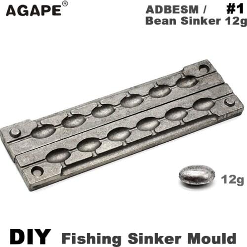 Adygil DIY Fishing Bean Sinker Mould ADBESM/#1 Bean Sinker 12g 6 Cavities