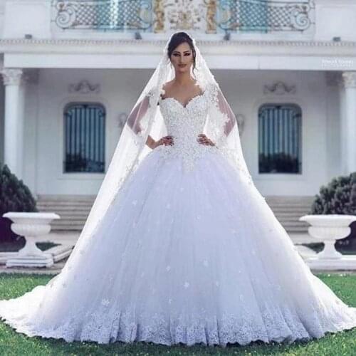 Arabic Ball Gown Wedding Dresses Sheer Neck Appliques Lace Garden Chapel Bridal Gowns Vestidos De Novia Plus Size Wedding Wear