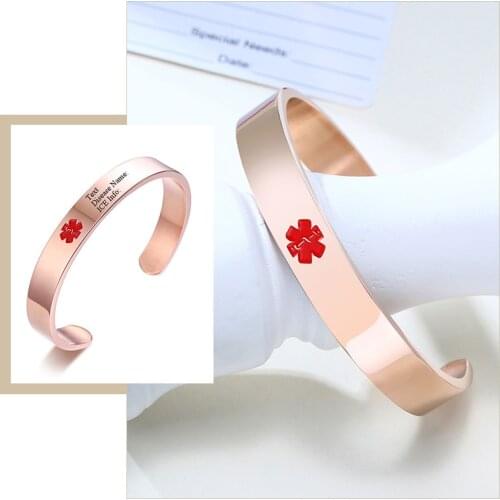 Free Personalized Engraving Stainless Steel Medical Alert ID Cuff Bangle Bracelets for Women SOS Jewelry 2.56"