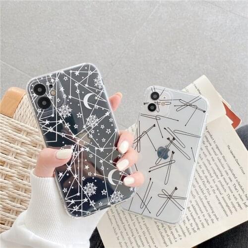 Cute Space Line Moon Star Phone Case For Xiaomi Mi Note 10 9t A3 9 Lite POCO X3 Cover For Redmi Note 7 8 9 Pro 9s 8t Soft Cases