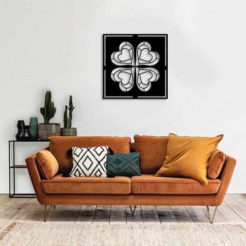 4 Leaf Clover Wall Accessory with Geometric Nested Heart Wooden Table 50x50cm