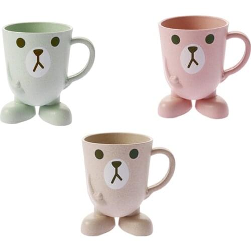 Children Anti-falling Training Water Cups Kid Cute Cartoon Toothbrush Cup Baby Multifunction Wheat Straw Feeding Cup With Handle