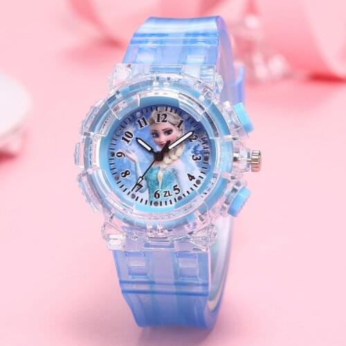 Disney Frozen Princess Aisha Cartoons Childrens leisure watch jelly flash Childrens LED sports watch girl Luminous watch toy