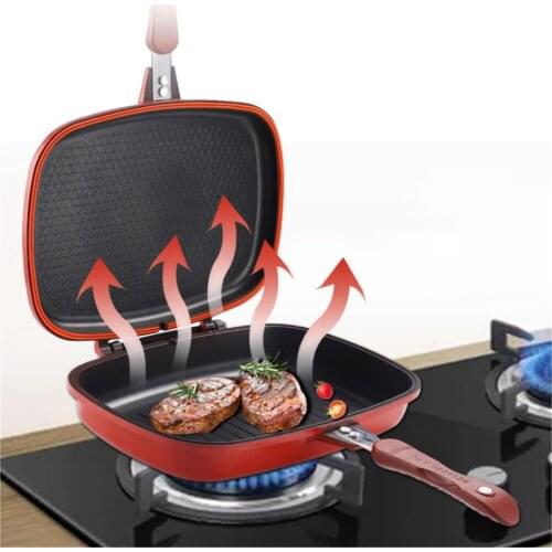 Double Frying Pan Skillet Double Grill Pan Steak Frying Pans Nonstick Pans Skillet Durable Cook Pot Saucepan Induction Wok Pans