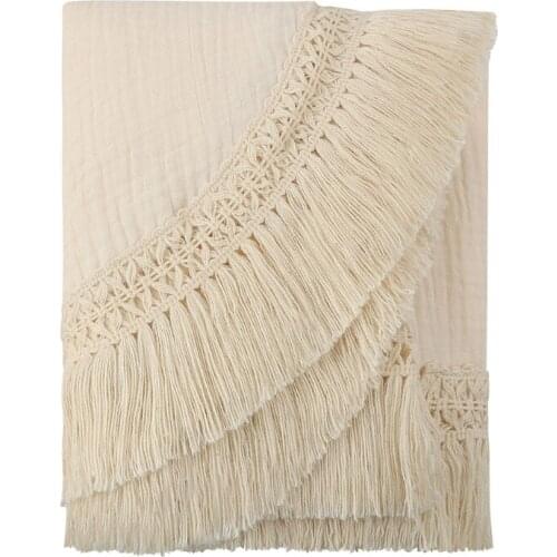 Cotton Baby Blanket Fringe 2 Layer Newborn Tassel Blankets Swaddle Warp Bed Baby Photography Props Newborn Bath Towel