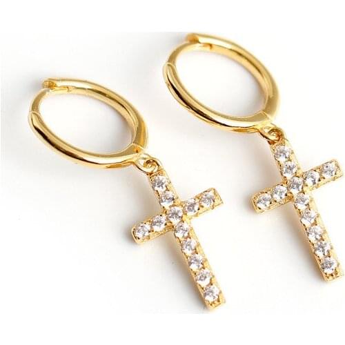 1Pair 925 Sterling Silver Earrings for Women Trend Jewelry Silver 925 Ear Cuffs Cross Drop Earrings for Teens